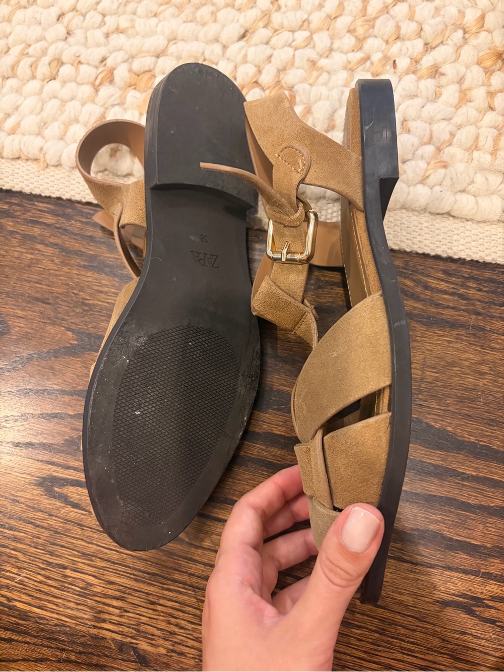 Zara Tan Suede Woven Slingback Sandals - Picture 2 of 3